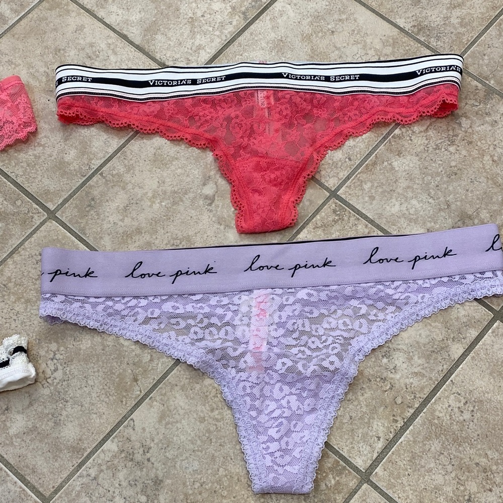 Victoria's Secret Red and Lavender Lace Panty Duo size small , brand new